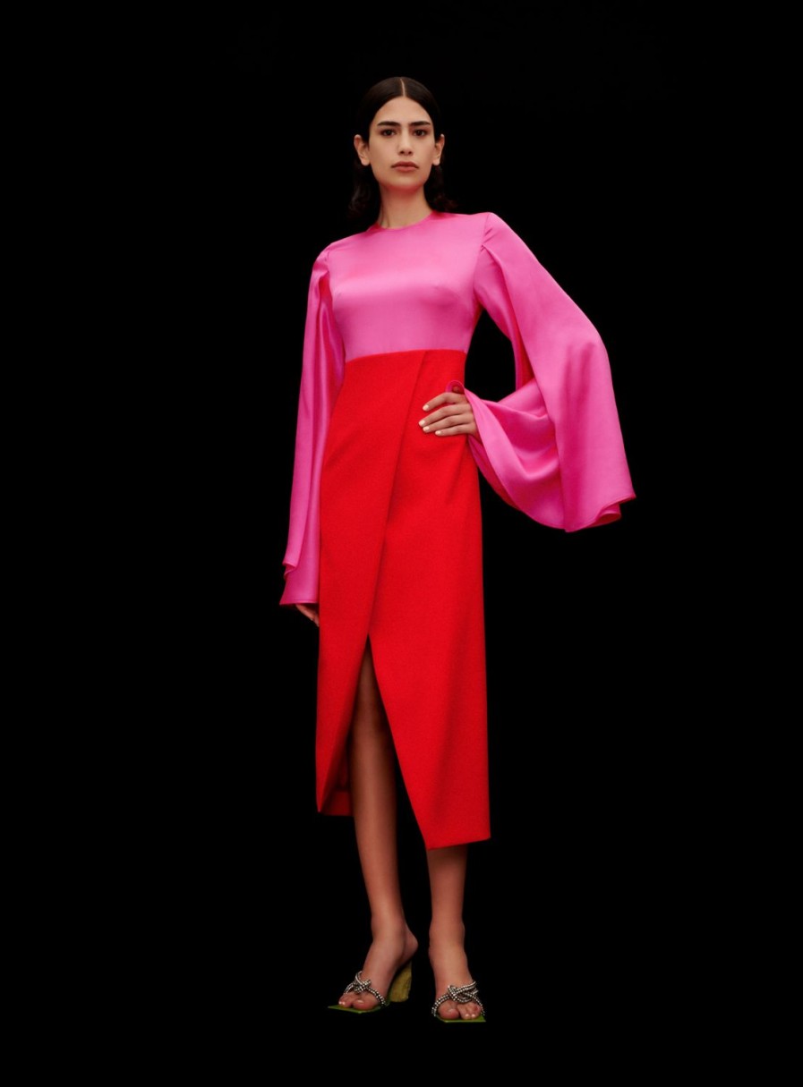 Best Solace London The Asta Midi Dress In Hot Pink & Red